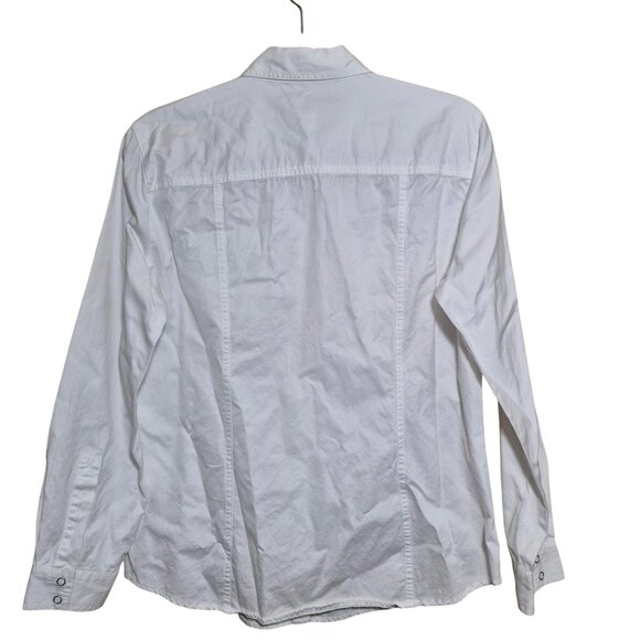 Chicos Platinum Top Womens M White Snap Front Shirt 100% Cotton Casual Career - Picture 2 of 7